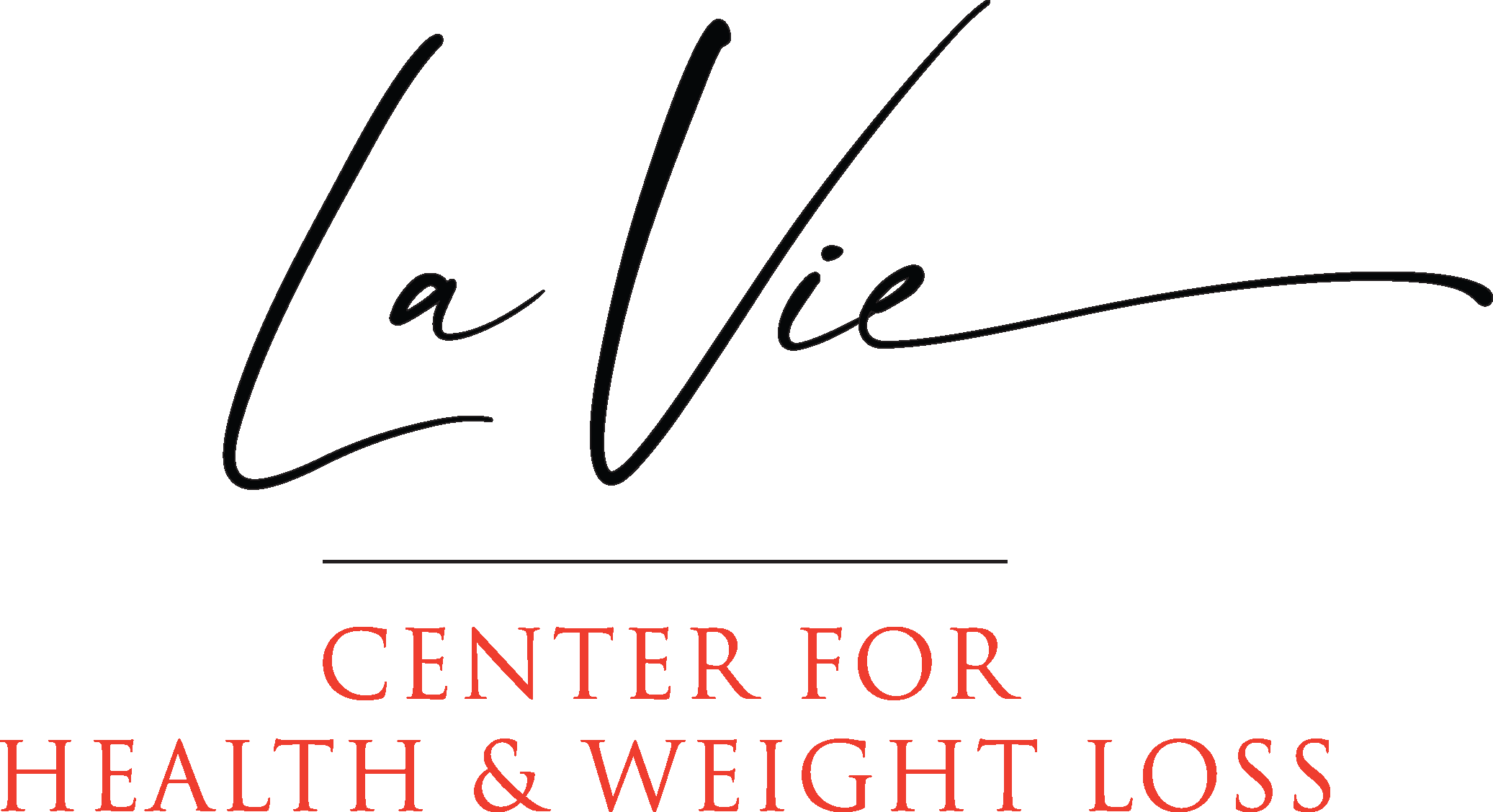 lavie-center-health-weight-loss-2021-logo la vie center for health & weight loss logo in black in orangish-red